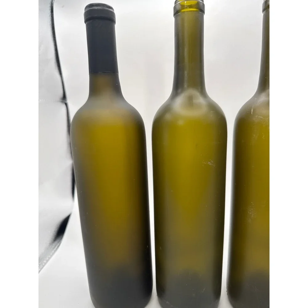 Set of 4 Frosted Olive Green Glass Wine Bottles Matte Finish 12 Inch DIY Decor